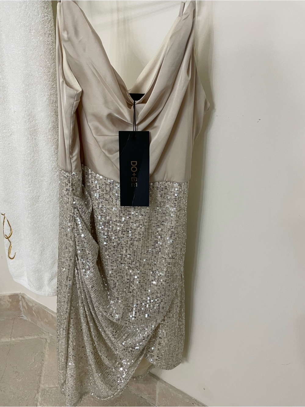 DO+BE Champagne Cowl Neck Sequin Midi Dress